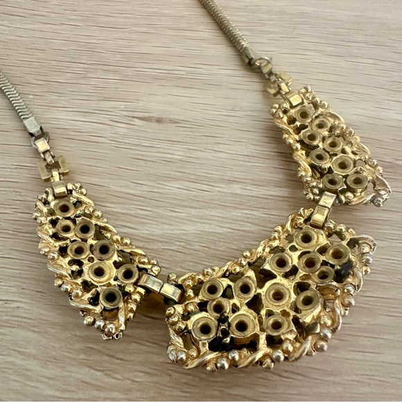 🥂SOLD🥂Vintage Crystal Barclay Signed Necklace, Gold-Tone Emerald Amber, 15” - Picture 10 of 13